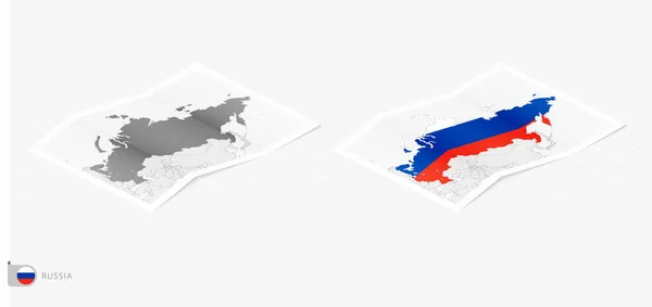 Set Two Realistic Map Russia Shadow Flag Map Russia Isometric — Stockvector