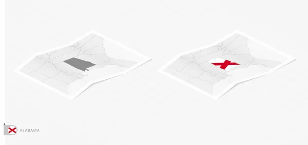 Set Two Realistic Map Alabama Shadow Flag Map Alabama Isometric — Vettoriale Stock