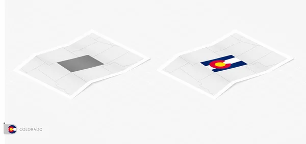 Ensemble Deux Cartes Réalistes Colorado Avec Ombre Drapeau Carte Colorado — Image vectorielle