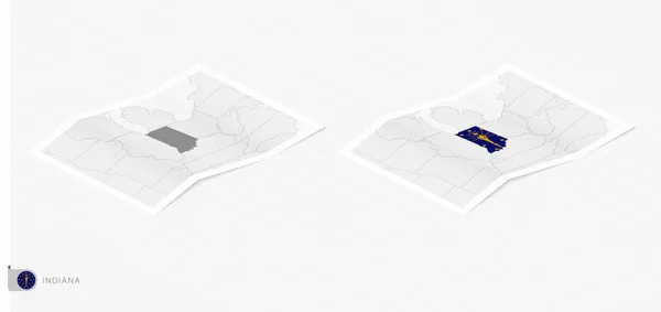 Набір Двох Реалістичних Карт Індіани Тінню Прапор Карта Індіани Ізометричному — стоковий вектор