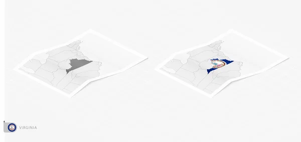 Set Two Realistic Map Virginia Shadow Flag Map Virginia Isometric — Vettoriale Stock