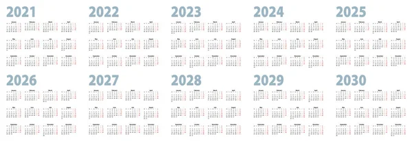 Takvim Temel Olarak 2021 2022 2023 2024 2025 2026 2027 — Stok Vektör