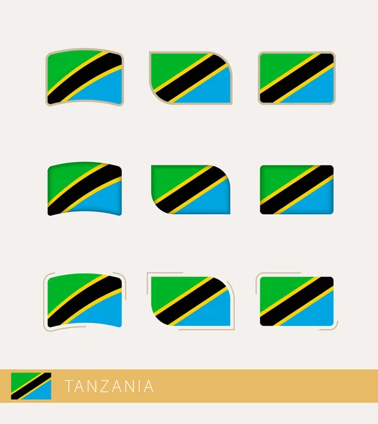 Vektorflaggor Tanzania Samling Tanzania Flaggor — Stock vektor