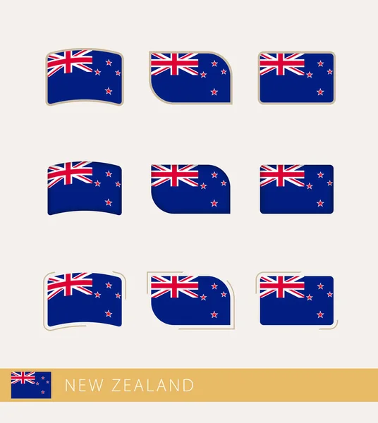 Vektorové Vlajky Nového Zélandu Sbírka Novozélandských Vlajek — Stockový vektor