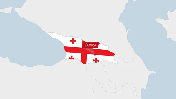 Mappa Georgia Evidenziata Nei Colori Della Bandiera Georgiana Nella Spilla — Vettoriale Stock