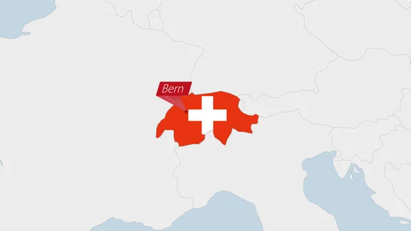 Mappa Svizzera Evidenziata Svizzera Colori Della Bandiera Spilla Della Capitale — Vettoriale Stock