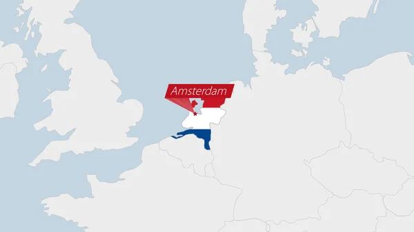 Carte Des Pays Bas Surlignée Couleurs Drapeau Néerlandais Épingle Capitale — Image vectorielle