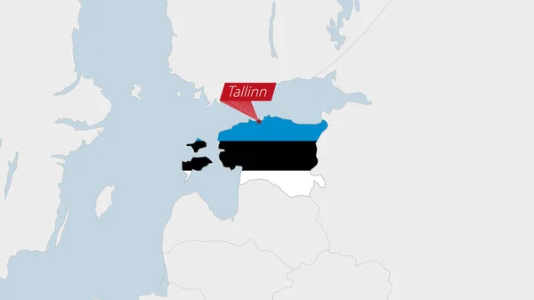 Estland Kaart Gemarkeerd Estland Vlag Kleuren Pin Van Land Hoofdstad — Stockvector