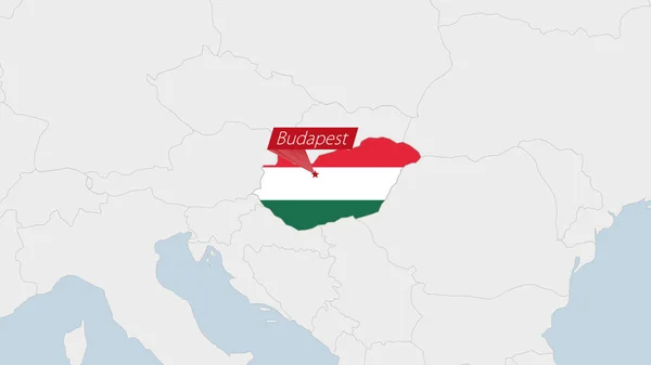 Macaristan Haritası Macaristan Bayrak Renkleri Ülke Başkenti Budapeşte Nin Iğnesiyle — Stok Vektör