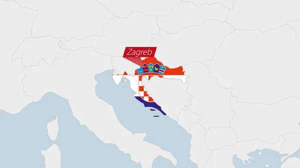 Croácia Mapa Destacado Croácia Bandeira Cores Pino Capital País Zagreb —  Vetores de Stock