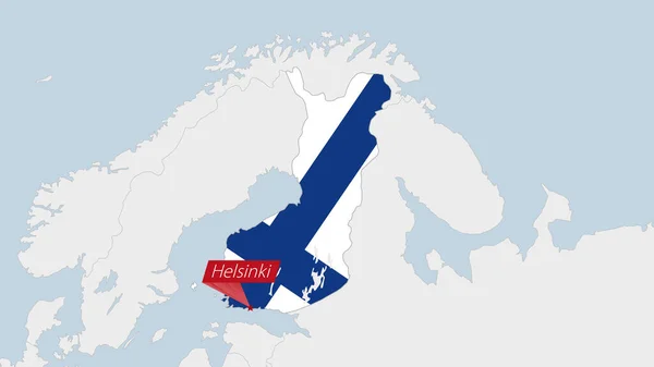 Carte Finlande Couleurs Drapeau Finlandais Épinglette Capitale Helsinki — Image vectorielle