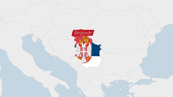 Mapa Serbia Resaltado Colores Bandera Serbia Pin Belgrado Capital Del — Vector de stock