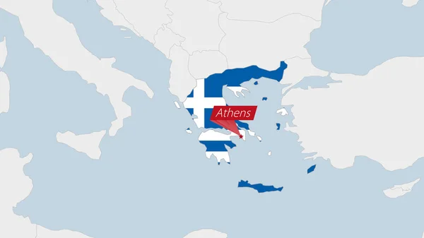 Χάρτης Ελλάδας Στην Ελλάδα Σημαία Χρώματα Και Καρφίτσα Της Πρωτεύουσας — Διανυσματικό Αρχείο