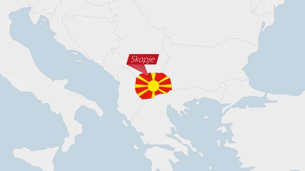 Noord Macedonië Kaart Gemarkeerd Macedonië Vlag Kleuren Pin Van Land — Stockvector