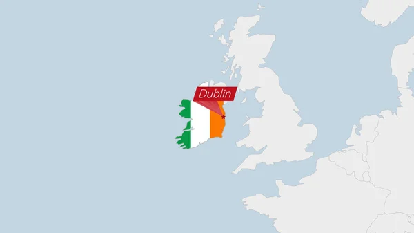 Ιρλανδία Χάρτη Τονίζεται Στην Ιρλανδία Σημαία Χρώματα Και Καρφίτσα Της — Διανυσματικό Αρχείο