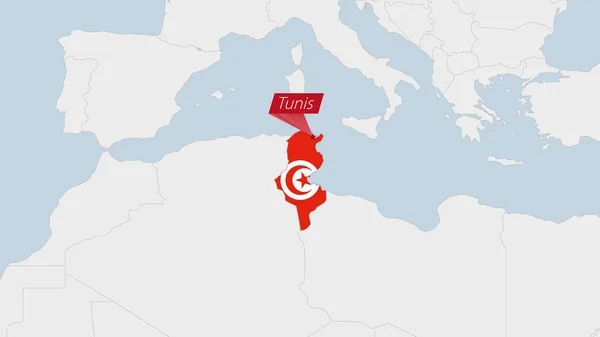 Mapa Túnez Resaltado Los Colores Bandera Túnez Pin Capital Del — Archivo Imágenes Vectoriales
