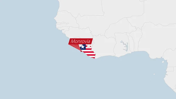 Carte Libéria Mise Évidence Dans Les Couleurs Drapeau Libérien Épingle — Image vectorielle