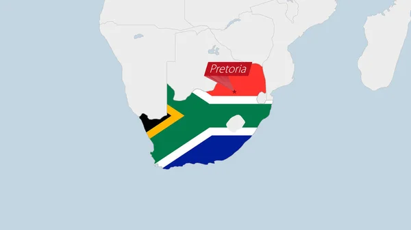 Mapa Rpa Podkreślona Kolorach Flagi Rpa Pin Stolicy Kraju Pretorii — Wektor stockowy