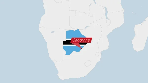 Botsvana Haritası Botsvana Bayrak Renkleri Ülke Başkenti Gaborone Iğnesiyle Vurgulandı — Stok Vektör