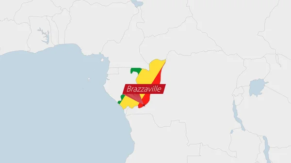 Kongo Kaart Gemarkeerd Congo Vlag Kleuren Pin Van Land Hoofdstad — Stockvector