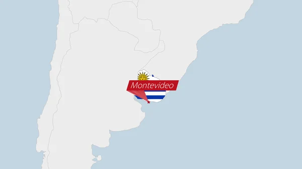 Uruguai Mapa Destacado Uruguai Bandeira Cores Pino Capital País Montevidéu — Vetor de Stock