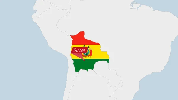 Mapa Bolívia Destacado Bolívia Bandeira Cores Pino Capital País Sucre —  Vetores de Stock