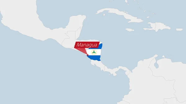 Nicarágua Mapa Destacado Nicarágua Bandeira Cores Pino Capital País Manágua —  Vetores de Stock