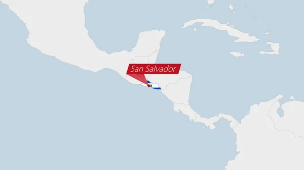 Salvador Térkép Kiemelt Salvador Zászló Színek Pin Ország Fővárosa San — Stock Vector
