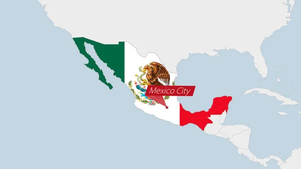 México Mapa Destaque Nas Cores Bandeira México Pino Capital País — Vetor de Stock