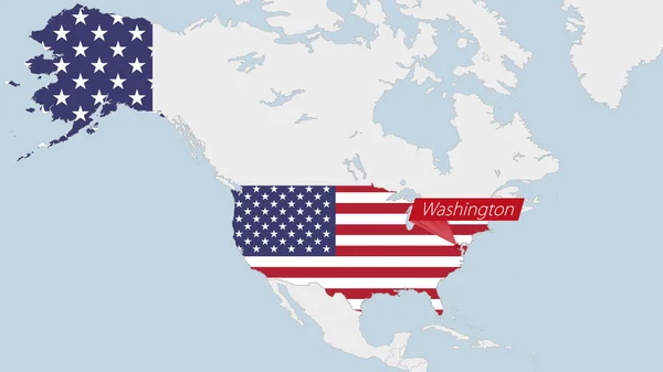 Usa Kaart Gemarkeerd Verenigde Staten Vlag Kleuren Pin Van Land — Stockvector