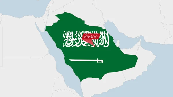 Σαουδική Αραβία Χάρτη Τόνισε Στη Σαουδική Αραβία Σημαία Χρώματα Και — Διανυσματικό Αρχείο