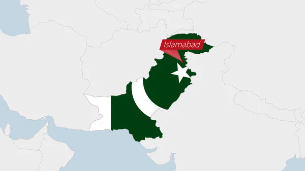 Carte Pakistan Mise Évidence Dans Les Couleurs Drapeau Pakistanais Épingle — Image vectorielle