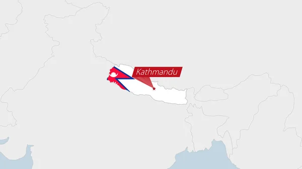 Nepal Karte Hervorgehoben Den Farben Der Nepalesischen Flagge Und Der — Stockvektor
