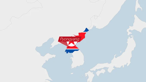 Kuzey Kore Haritası Kuzey Kore Bayrak Renkleri Ülke Başkenti Pyongyang — Stok Vektör