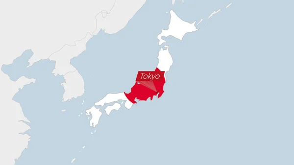 Japonská Mapa Zvýrazněná Barvách Japonských Vlajek Kolíku Hlavního Města Tokia — Stockový vektor