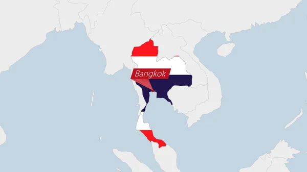 Mapa Tailandia Resaltado Los Colores Bandera Tailandia Pin Bangkok Capital — Archivo Imágenes Vectoriales