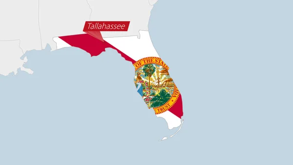 Mapa Florida Del Estado Resaltado Los Colores Bandera Florida Pin — Vector de stock