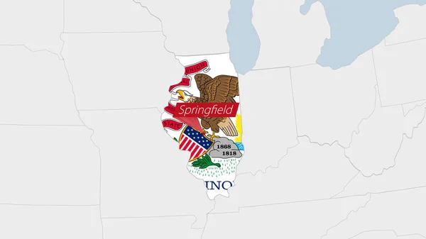 Mapa Stanu Illinois Usa Podkreślona Kolorami Flagi Stanu Illinois Pin — Wektor stockowy