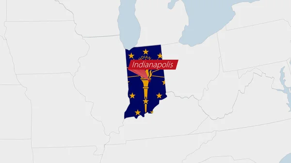 Estados Unidos Indiana Mapa Resaltado Los Colores Bandera Indiana Pin — Vector de stock