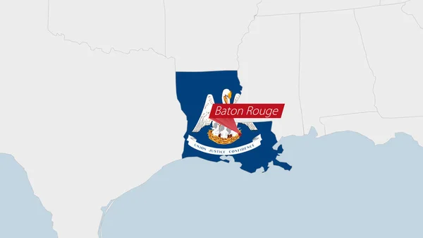 Karte Des Bundesstaates Louisiana Hervorgehoben Den Farben Der Flagge Louisianas — Stockvektor