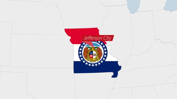 Americký Stát Missouri Mapa Zvýrazněna Barvách Vlajky Missouri Pin Země — Stockový vektor