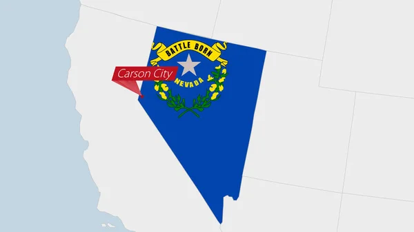 State Nevada Mapa Zvýrazněna Nevada Vlajkové Barvy Pin Země Hlavního — Stockový vektor