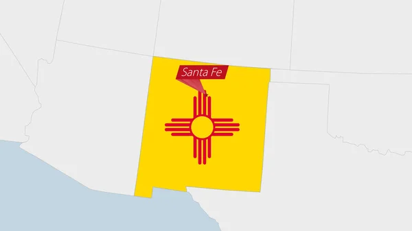 Amerikaanse Staat New Mexico Kaart Gemarkeerd New Mexico Vlag Kleuren — Stockvector