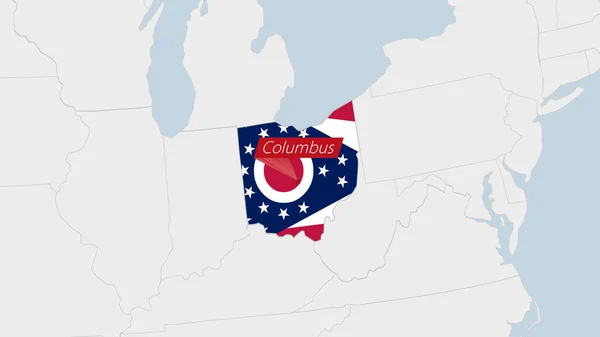 Karte Des Bundesstaates Ohio Hervorgehoben Den Farben Der Ohio Flagge — Stockvektor