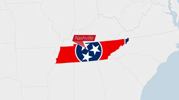 State Tennessee Mapa Destacado Tennessee Bandeira Cores Pino Capital País —  Vetores de Stock