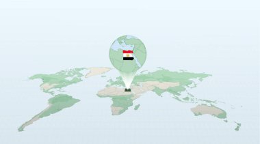 Mısır bayrağıyla Mısır 'ın konumunu gösteren dünya haritası.