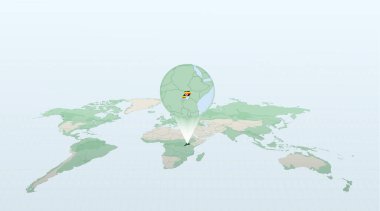 Uganda bayrağıyla birlikte Uganda 'nın yerini gösteren dünya haritası.