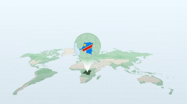World map in perspective showing the location of the country DR Congo with detailed map with flag of DR Congo. clipart