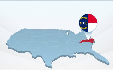 Amerika Birleşik Devletleri haritasında Kuzey Carolina eyalet haritası perspektifte.