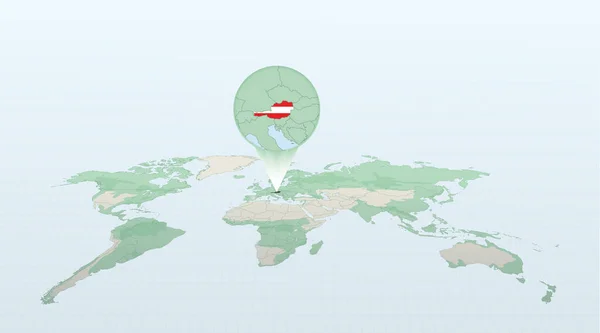 Mapa Světa Podrobnou Mapou Vlajkou Rakouska Které Vyznačena Poloha Rakouska — Stockový vektor